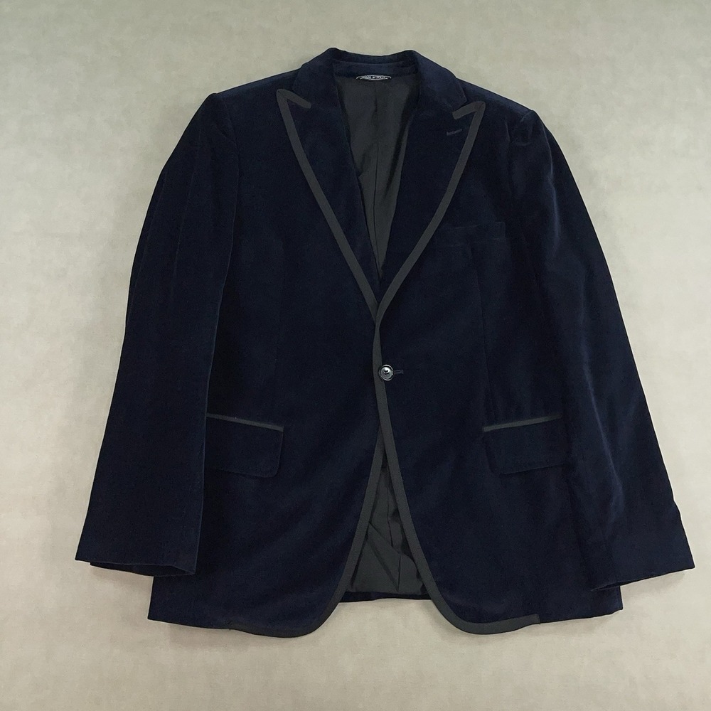 Billy Reid Italy Navy Velvet Tuxedo Blazer Sport Coat Satin Trim‎ 42R Mens